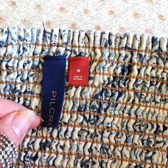 SOLD   HOST PICK ☆Anthropologie Denim Peplum Corset Top,  Blue Stripe - Picture 9 of 11